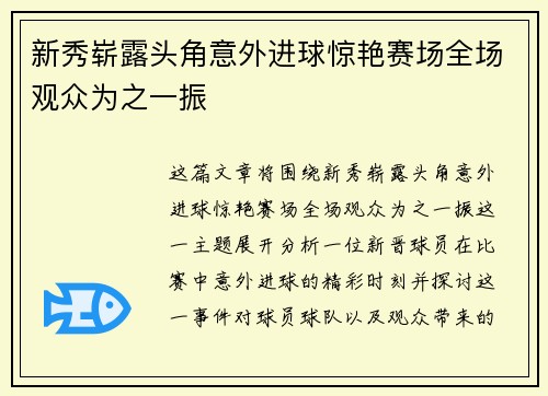 新秀崭露头角意外进球惊艳赛场全场观众为之一振